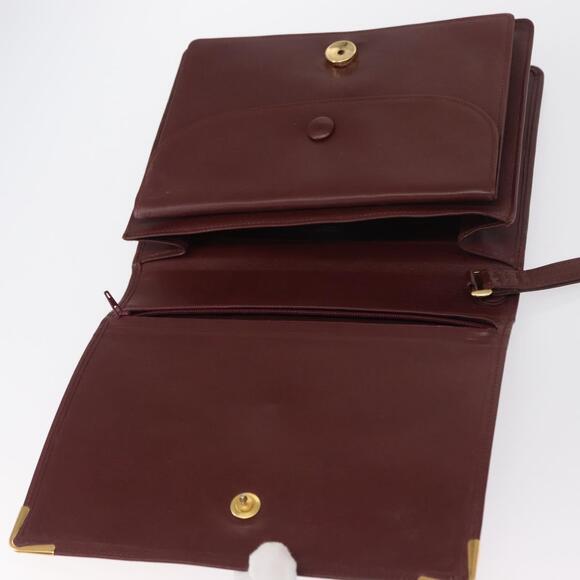 CARTIER Must Line Clutch Bag Leather Bordeaux Gold Auth BA9535